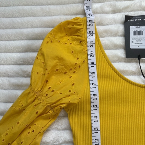 Who What Wear Yellow Eyelet Sleeve Blouse Womens Size Medium NWT - Picture 7 of 8
